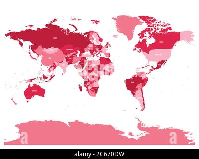 Horizontally flipped political map of World. Mirror reflection. Vector illustration. Stock Vector