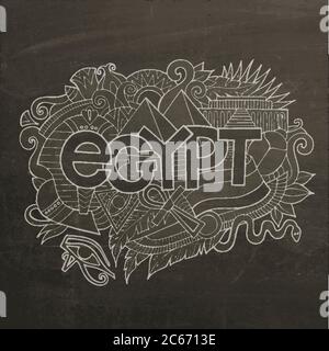 Egypt hand lettering and doodles elements background Stock Vector