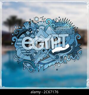 Egypt hand lettering and doodles elements background Stock Vector