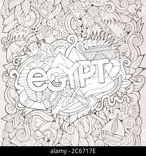 Egypt hand lettering and doodles elements background Stock Vector