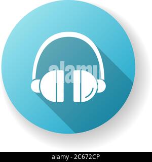 Headset blue flat design long shadow glyph icon. Headphones to listen music. Wireless DJ gear. Earphones for call center. Electronic device. Portable Stock Vector