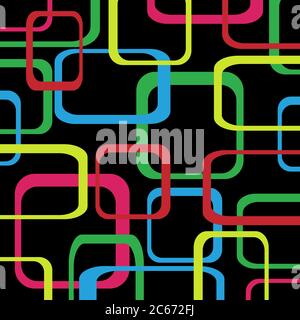 Retro pattern black background with squares - rounded. Stock Vector