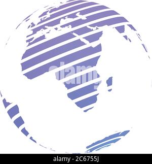 Earth globe with blue striped World land map focused on Africa. 3D vector illustration. Stock Vector