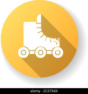 Rollerskate yellow flat design long shadow glyph icon. Footwear for derby. Boot for fitness. Extreme sport. Entertainment competition. Sport and recre Stock Vector