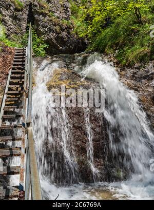 Amazing Horne diery gorge with waterfall and ladder in Mala Fatra mountains in Slovakia Stock Photo