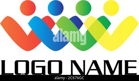 four colorful people forming a direction. Unity, harmony, society community, friendship logo vector template. Designed to show variations of different Stock Vector