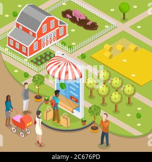 Organic food online order flat isometric low poly vector concept. Stock Vector