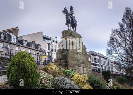 The Royal Scots Greys Monument in Princes Street Gardens public park in Edinburgh, the capital of Scotland, part of United Kingdom Stock Photo