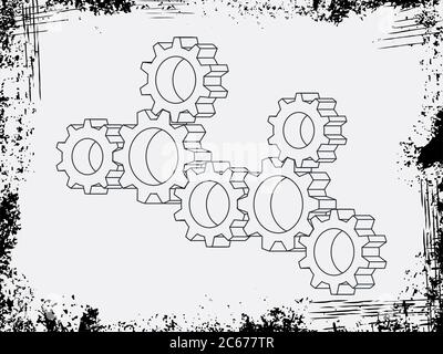 assembly vector gears with grunde frame on background pattern . Stock Vector