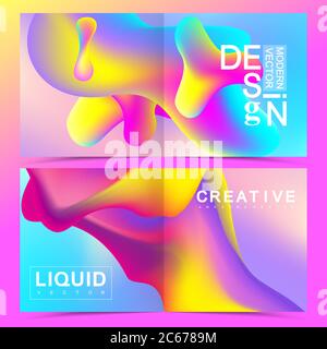 Vector design templates in trendy vibrant gradient colors with abstract fluid shapes, paint splashes, ink drops for square design bi fold brochure Stock Vector