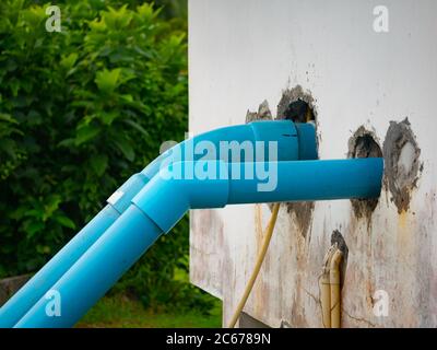 big blue water pipe for Plumbing work Stock Photo