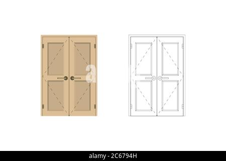 Double Leaf Door Blueprint Drawing Design Interior Vector Illustration Stock Vector Image Art Alamy