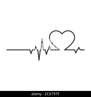 Heart and cardiogram pulse. Contour vector illustration isolated on a white background Stock Vector