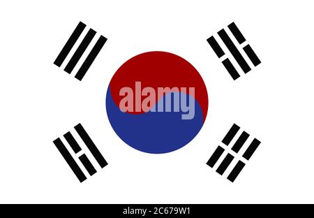 Vector flag of the Republic of Korea isolated on white backgound . Stock Vector