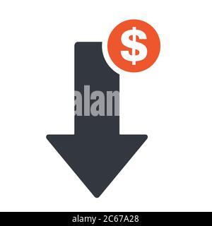 Dollar arrow down line icon. Reduction banking, finance, profit concept . Stock Vector