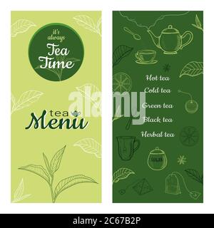 Set of tea vintage banners. Hand drawn sketch illustrations. Stock Vector