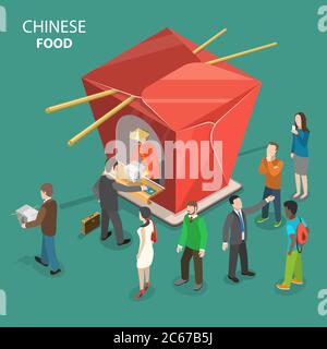 Chinese food flat isometric low poly vector concept. Stock Vector