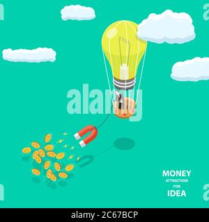 Money attraction flat isometric low poly vector concept. Stock Vector