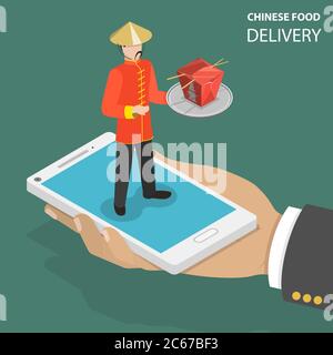 Chinese food online order flat isometric low poly vector concept. Stock Vector