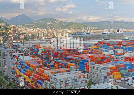 Salerno, Italy - June 27, 2014: Aerial View of Shipping Containers at Cargo Terminal Port in Salerno, Italy. Stock Photo