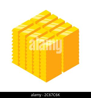 Isometric golden bars block. Gold bars folded on cube. EPS 10 Vector illustration Stock Vector