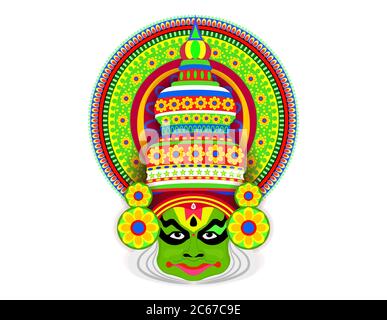 Happy Onam a very famous south indian festival of India. Kathakali Abstract Face Design or makeup hand drown minimum lines Stock Vector