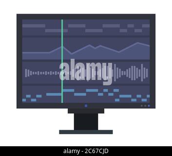 Monitor with sound waveform graph Musician vector icon flat isolated illustration. Stock Vector