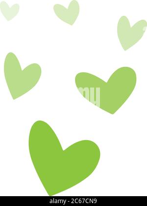 hand-drawn green uneven heart shapes isolated on white vector illustration Stock Vector