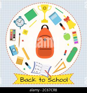 Back to school banner with tape on white squared paper sheet Stock Vector