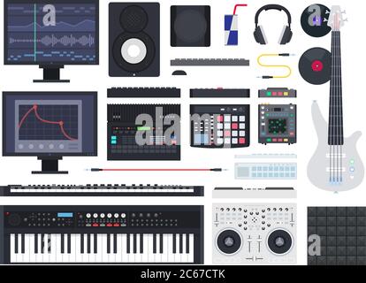 Set of Music Studio icons flat vector Stock Vector