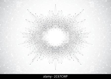 Quantum computer technology concept. Sphere explosion background. Deep learning artificial intelligence. Big data algorithms visualization. Waves flow Stock Vector