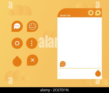 Online chat help agents. Text message page. Orange color web template vector illustration Stock Vector
