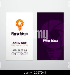 Photo Ideas Abstract Vector Logo and Business Card Template. Corporate Stationary Mock Up. Shutter Symbol. Light Bulb Icon. Stock Vector