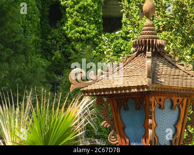 Street stylish wooden street lamp in the park Stock Photo