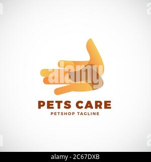 Pet Shop Abstract Vector Emblem or Logo Template. Flat Style Palm with a Dog Face Silhouette and Gradients. Stock Vector