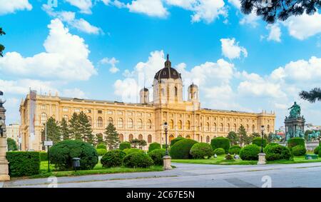 Vienna, Austria - june 23th 2020 - exterior of the Art history museum with tourist enjoying on the lanes in front on a nice warm summerday during Coro Stock Photo