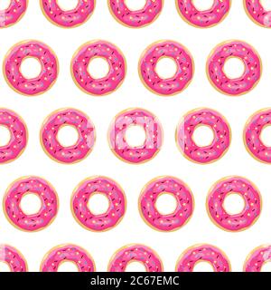 Donut seamless pattern. Pink glazed donuts Vector illustration. Stock Vector