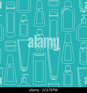 Seamless pattern with cosmetics bottles silhouettes Stock Vector