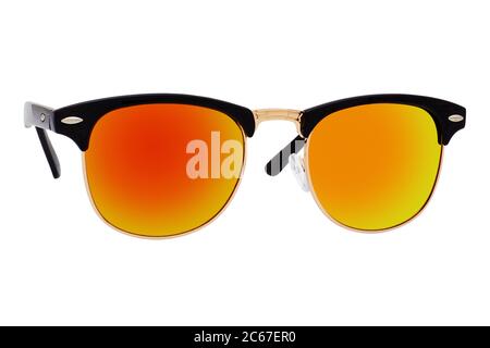 Black sunglasses with orange lenses isolated on white background Stock Photo