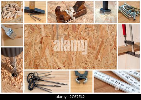 Carpenter's utensils in a collage Stock Photo