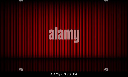Empty stage with closed red theater curtain, vector illustration Stock Vector