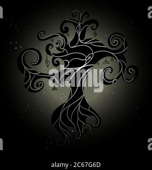 vector silhouette of a tree with roots over it Stock Vector