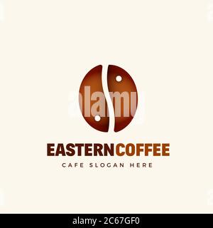 Eastern Coffee Abstract Vector Cafe Logo Template. Coffe Bean and Yin Yang Symbol Concept. Stock Vector