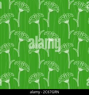 Seamless pattern with chrysanth silhouettes over green Stock Vector