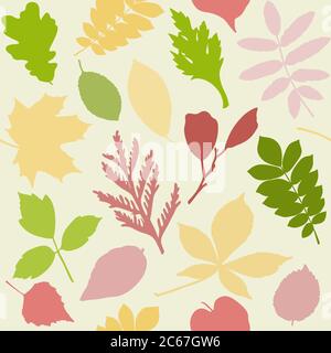 Seamless pattern with different leaves silhouettes Stock Vector
