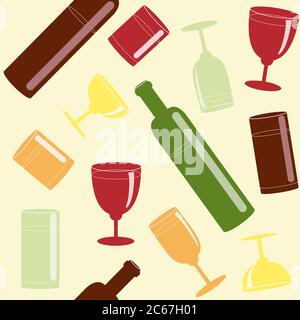 Bright seamless pattern with glasses and bottles Stock Vector