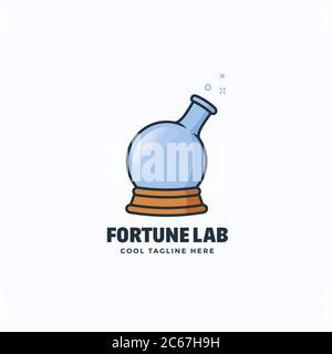Fortune Lab Abstract Vector Sign, Emblem or Logo Template. Magic Ball and Chemistry Flask Concept Symbol. Stock Vector