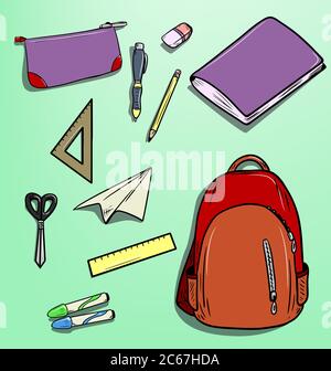 cartoon vector color school supplies isolated  Stock Vector