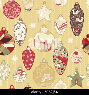 Christmas hand-drawn seamless pattern with filigree balls Stock Vector