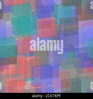 Transparent Green Blue Red Tiles Seamless Pattern, 3D Illustration Stock Vector